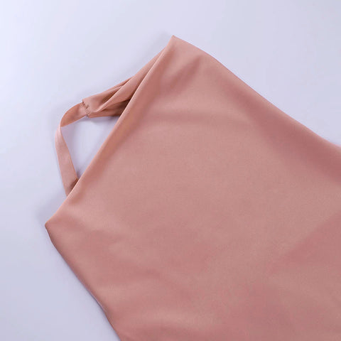 Abito da festa in raso con scollo a V, schiena scoperta, mini abito estivo senza maniche