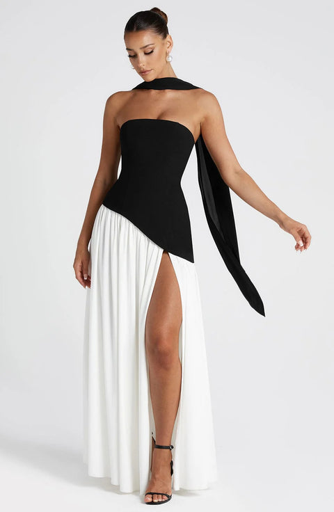 Abito con spacco in tinta unita, sexy e alla moda, con top a tubo senza schienale